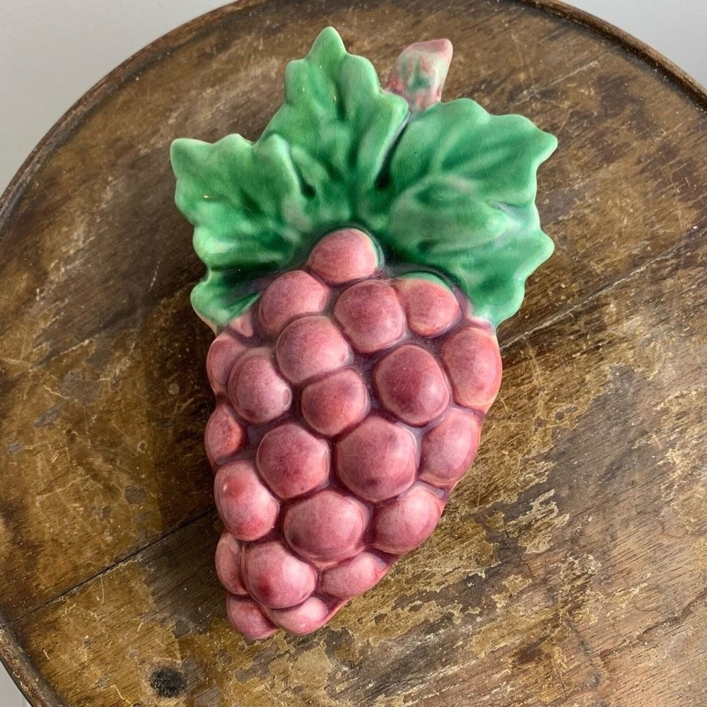 Vintage MCM Ceramic Walker 871 Grape Cluster Wall Pocket~Purple Green 1950s